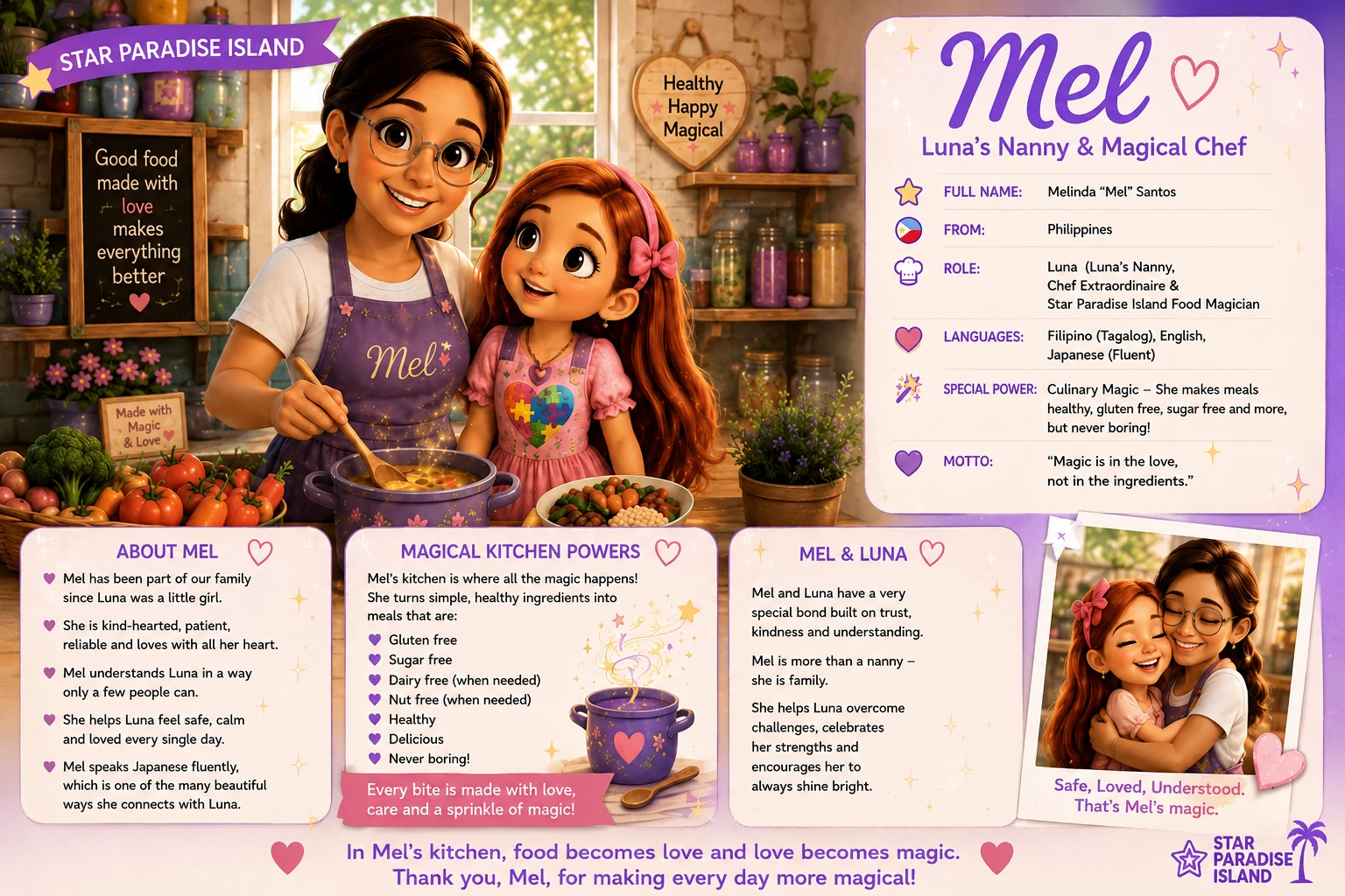 Mel character profile - Luna's nanny and magical chef
