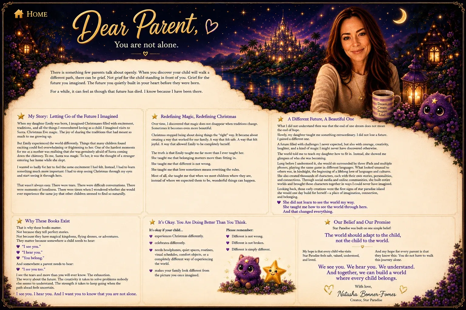 Dear Parent – A letter from Natasha Bonner-Fomes, Creator of Star Paradise. A heartfelt message about building a world where every child belongs.