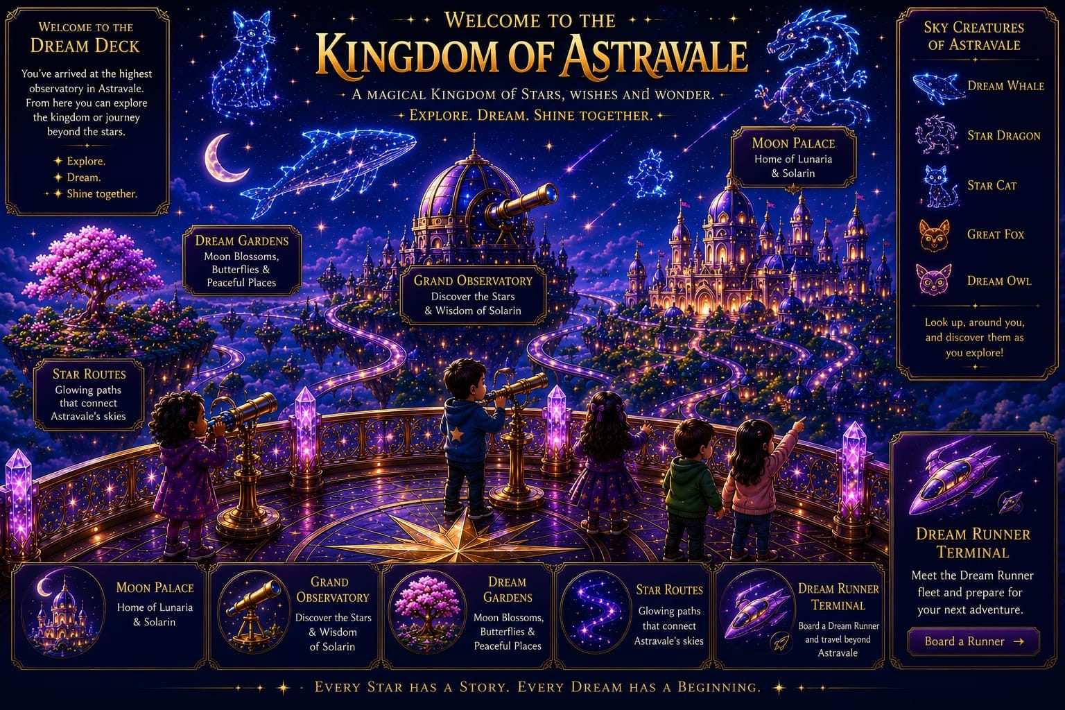 Welcome to the Kingdom of Astravale - A magical Kingdom of Stars, wishes and wonder. Explore. Dream. Shine together.