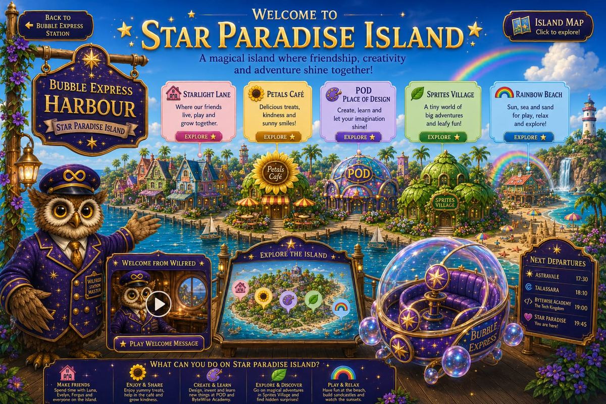 Star Paradise Island Bubble Express Harbour arrival page.